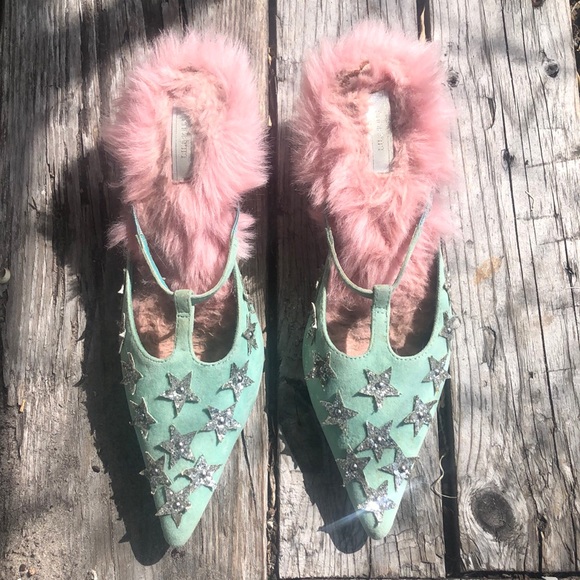 lilicious Shoes - LILICIOUS a Japanese designer MINT/PINK  ponity toes faux furshoes/size5,5.5